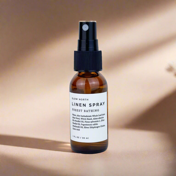 Mini Essential Oil Linen Spray - Forest Bathing on neutral background