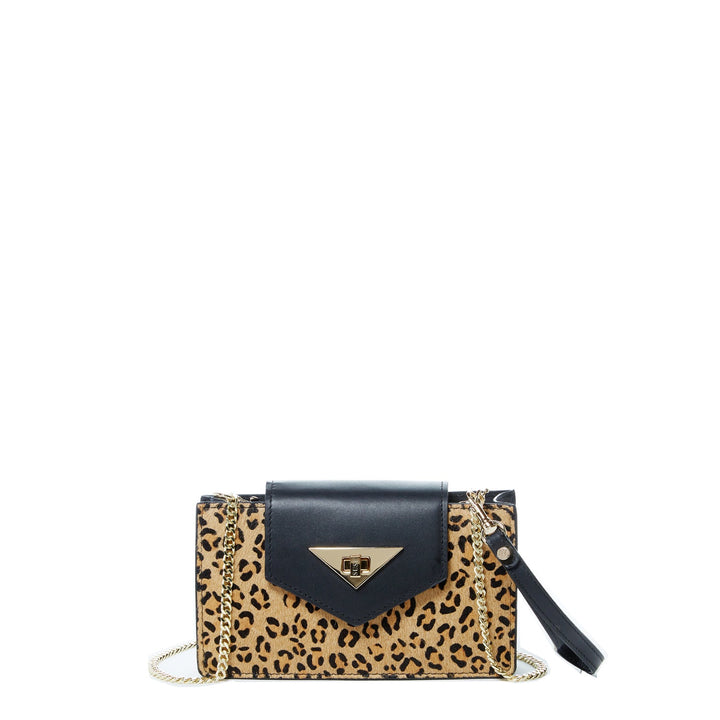 SUSU Mini Crossbody Bag Small Leather Leopard Black Purse Wristlet Women's Handbag
