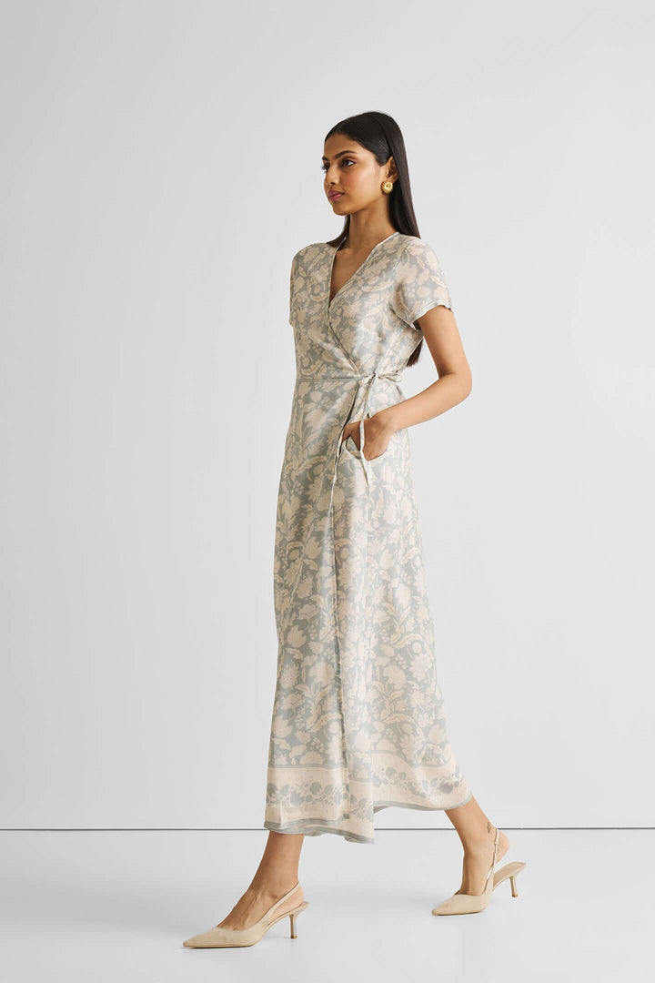 Maxi Wrap Dress - Blue Florals