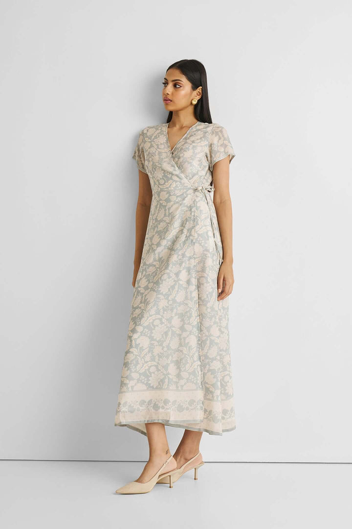 Maxi Wrap Dress - Blue Florals