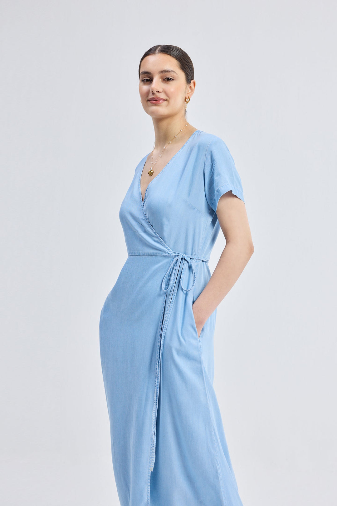 Maxi Wrap Dress in Light Blue Ocean Blue / M Maxi Wrap Dress in Light Blue Ocean Blue / M