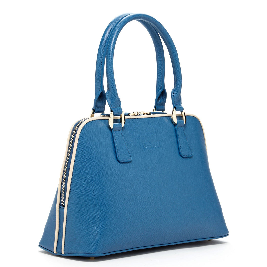 SUSU Saffiano Leather Satchel Bag Blue Purse Women's Handbag