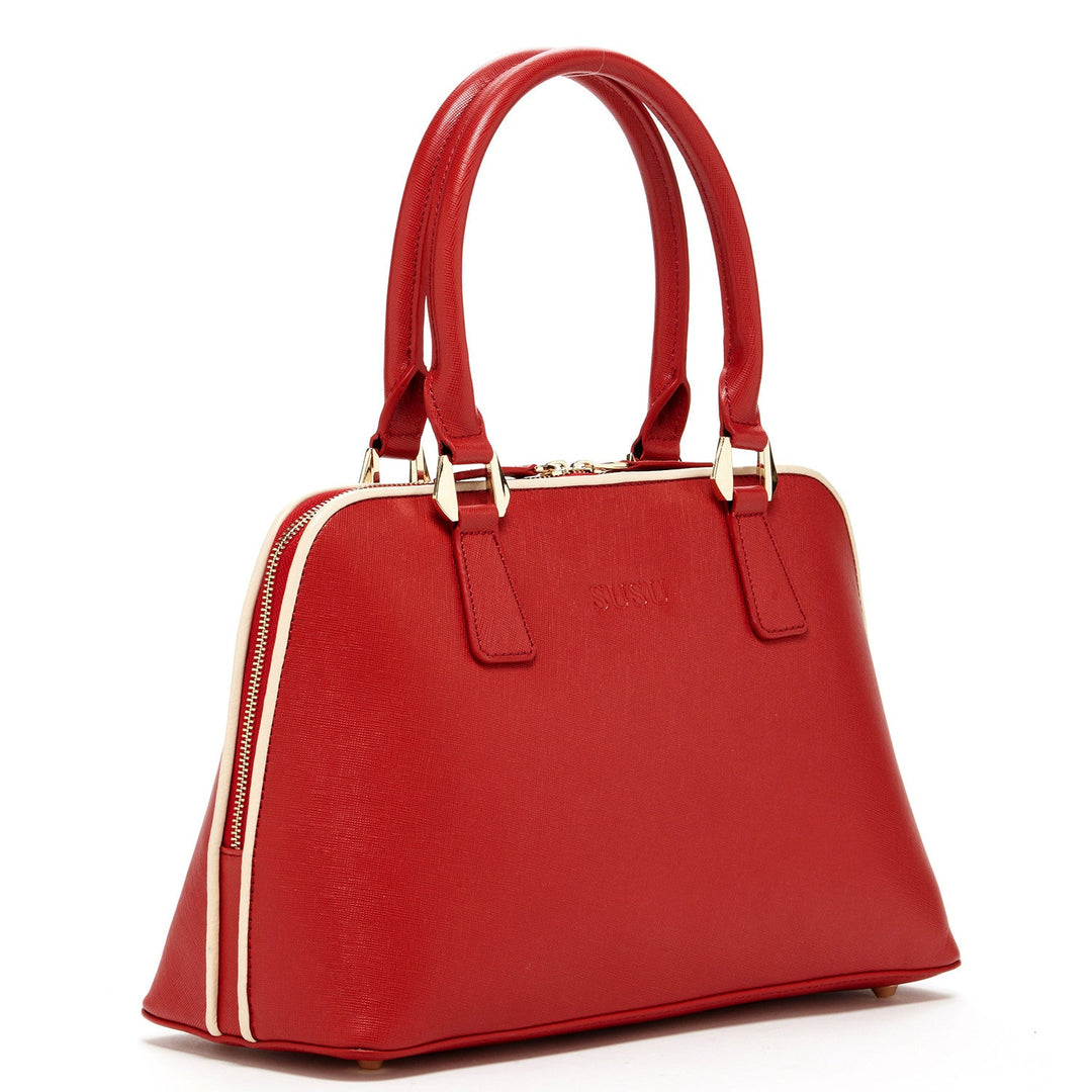 SUSU Saffiano Leather Satchel Bag Red Purse Women's Handbag