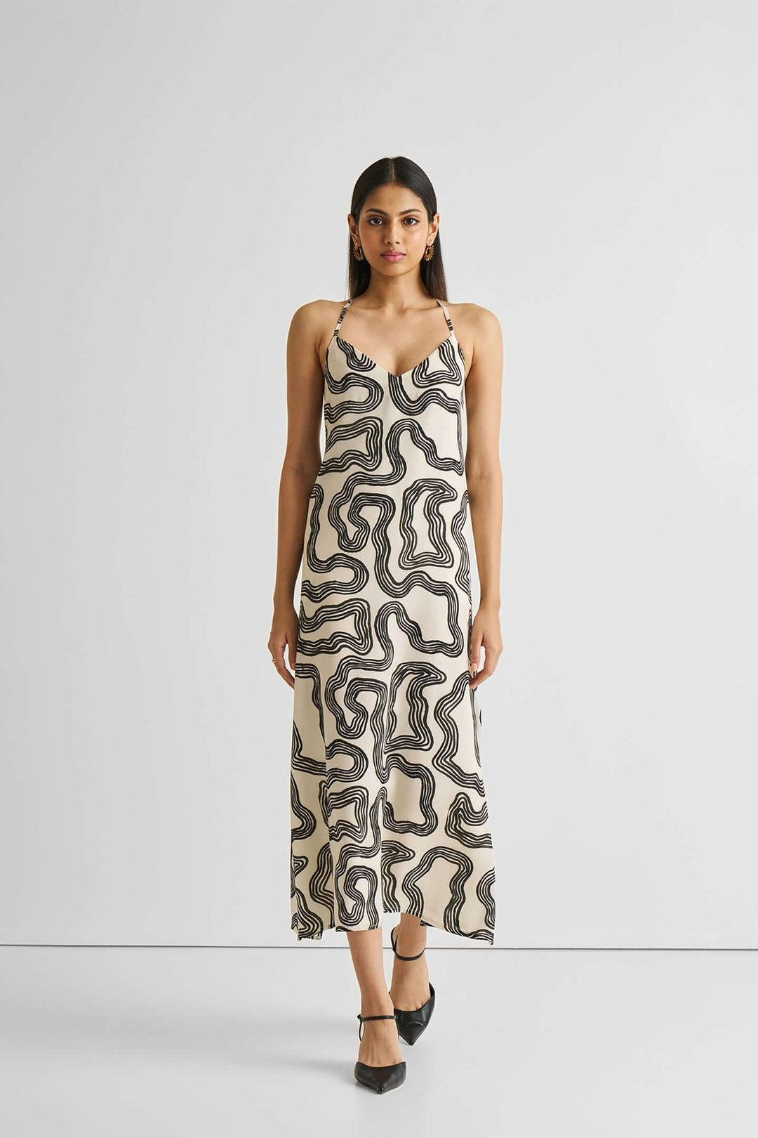 Midi Slip Dress - Black Stripes
