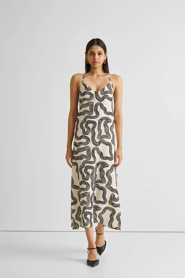 Midi Slip Dress - Black Stripes