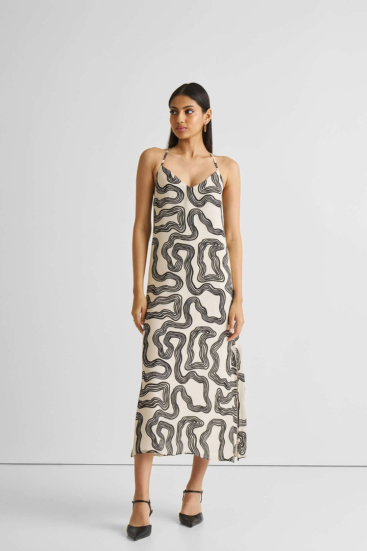 Midi Slip Dress - Black Stripes