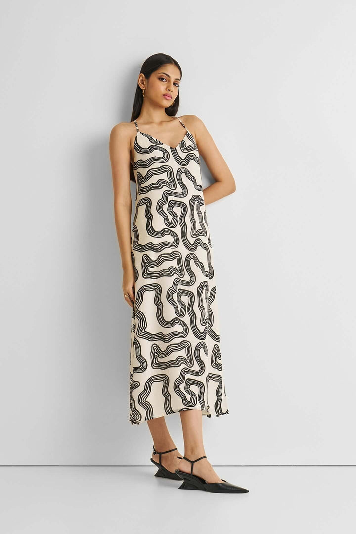 Midi Slip Dress - Black Stripes