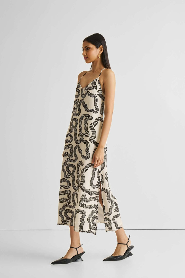 Midi Slip Dress - Black Stripes