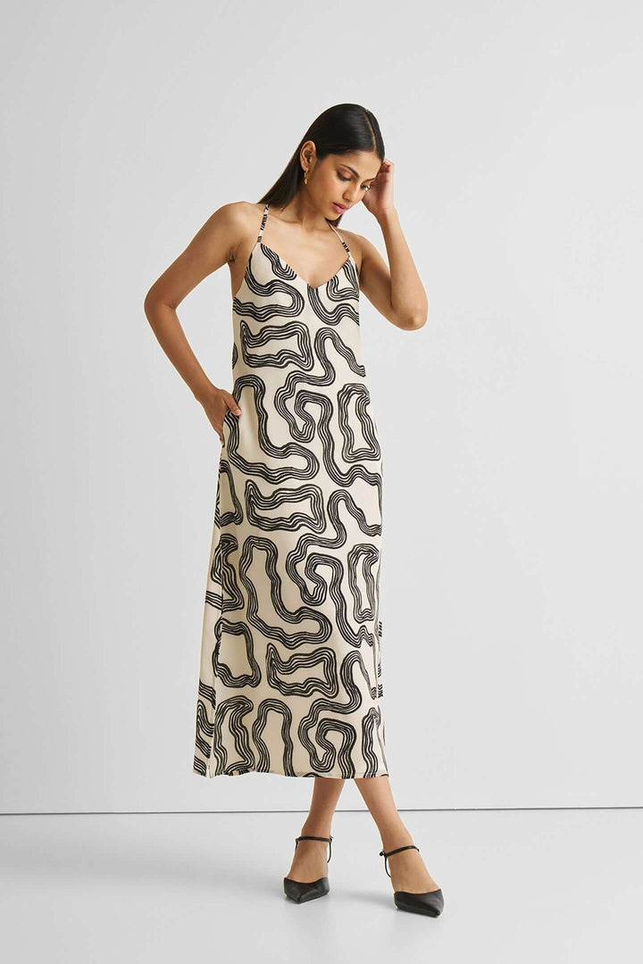 Midi Slip Dress - Black Stripes