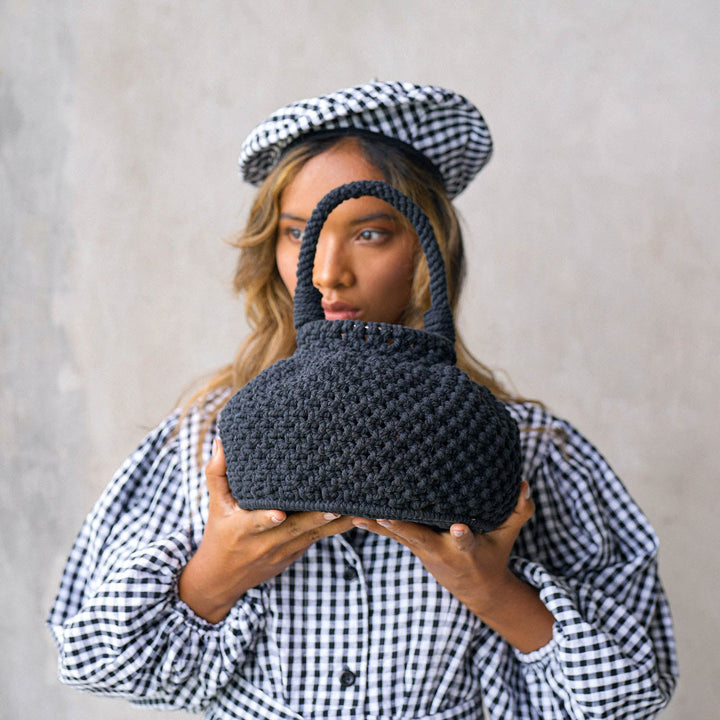 NAGA Macrame Bucket Bag In Black