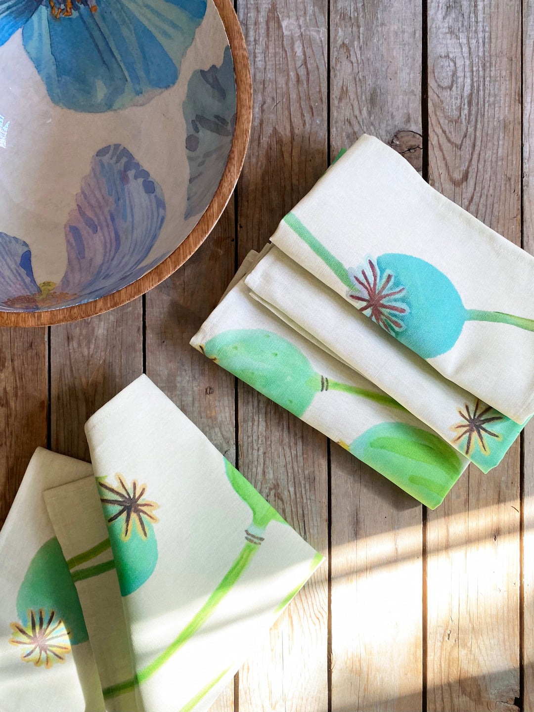 Napkin Set: Poppy Pods on Ecru