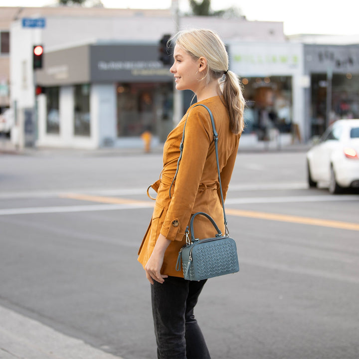 Susu The Kayla Woven Leather Crossbody Bag - Blue