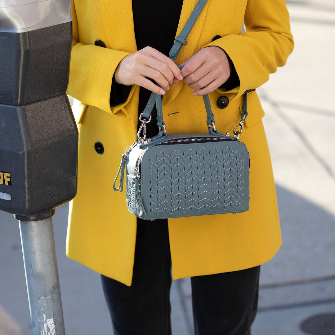 Susu The Kayla Woven Leather Crossbody Bag - Blue