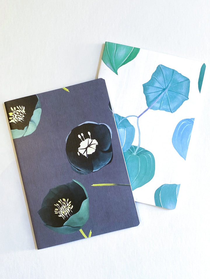 Notebook Set:  Aqua Chinese Lanterns & Green Winter Rose