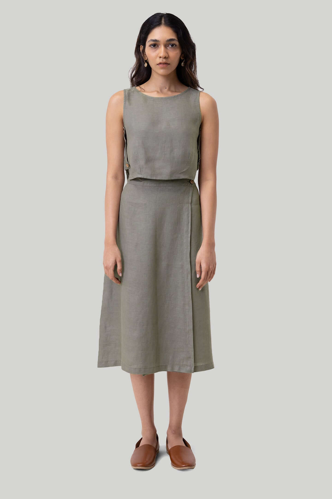 Overlap Midi Skirt - Dark Green