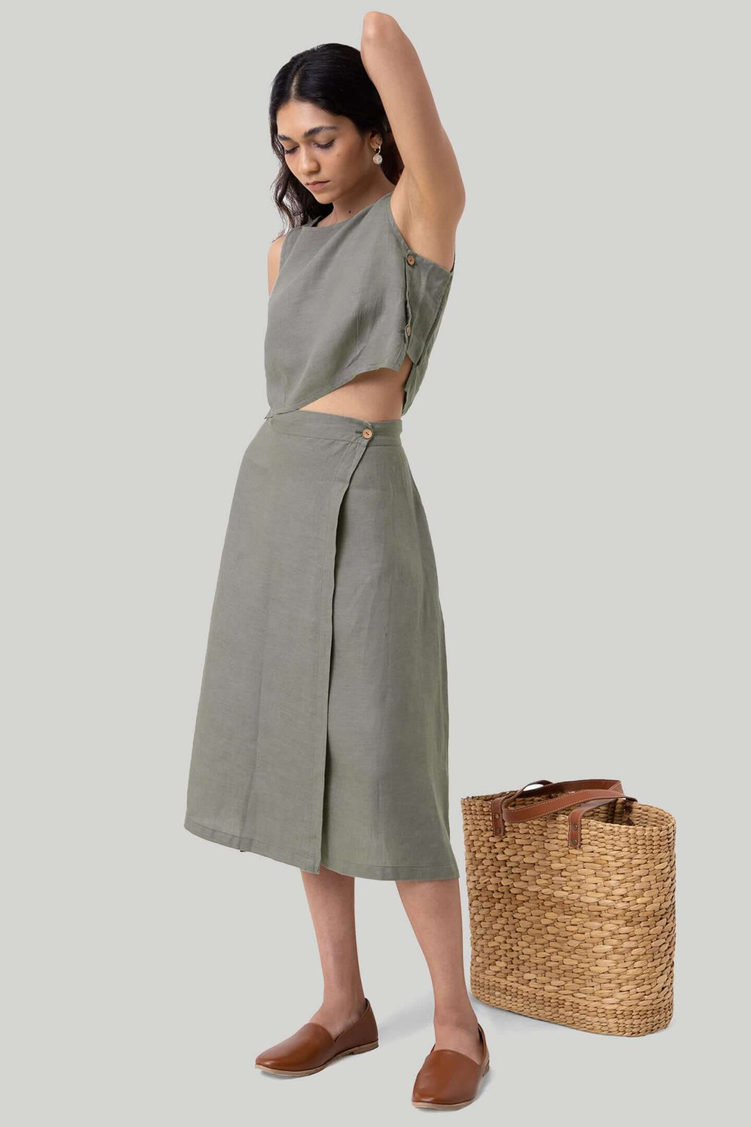 Overlap Midi Skirt - Dark Green
