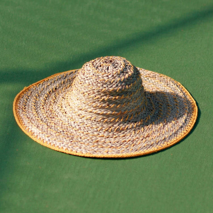 Balinese Pecatu Wide Round Straw Hat - Butter Yellow