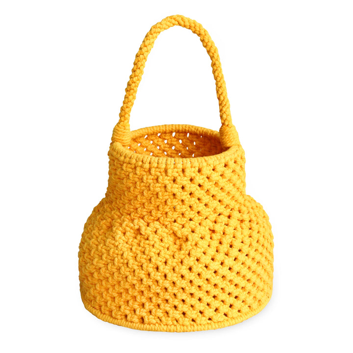 PETITE NAGA Macrame Vessel Basket Bag in Butter Yellow
