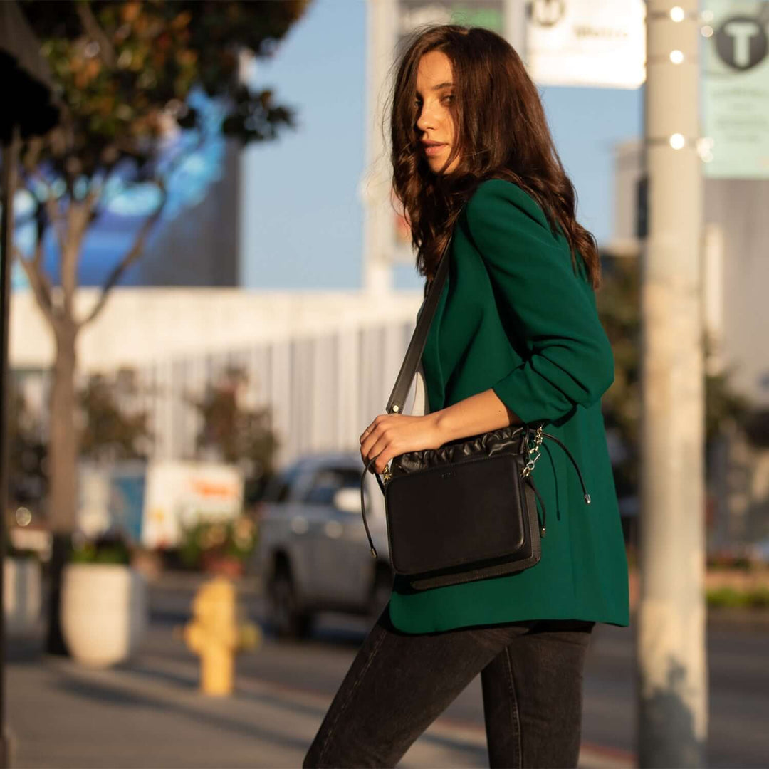 Susu The Patricia Black Leather Purse Drawstring