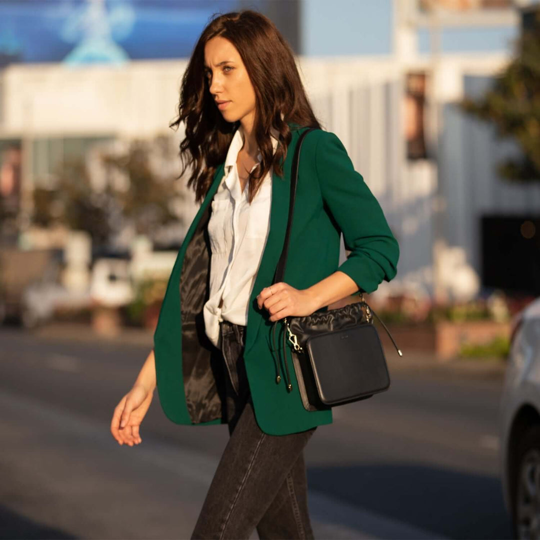 Susu The Patricia Black Leather Purse Drawstring