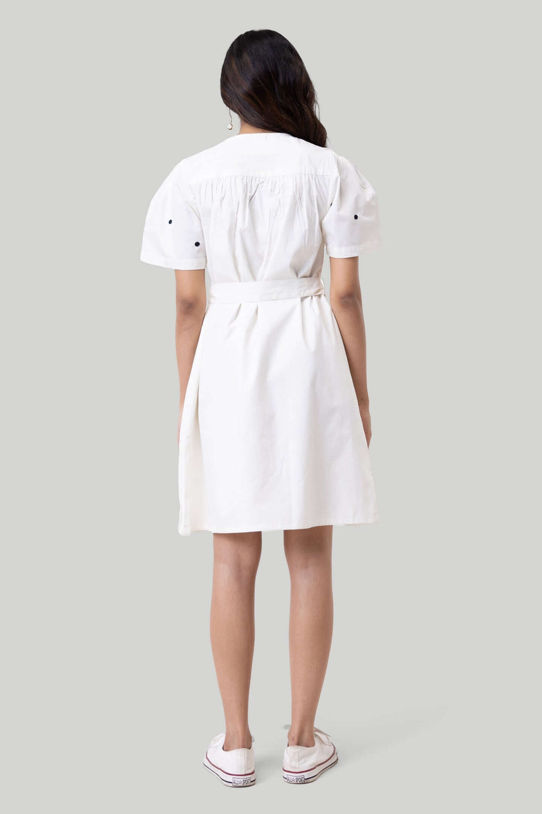 Pleated Tent Dress - Polka Embroidery