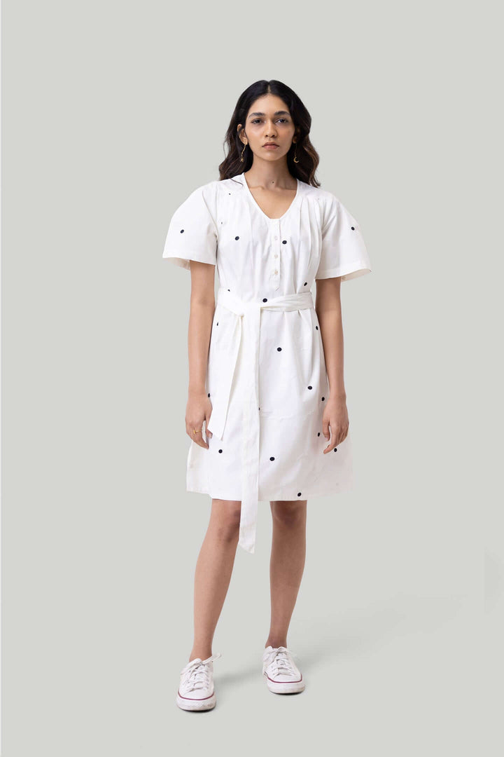 Pleated Tent Dress - Polka Embroidery