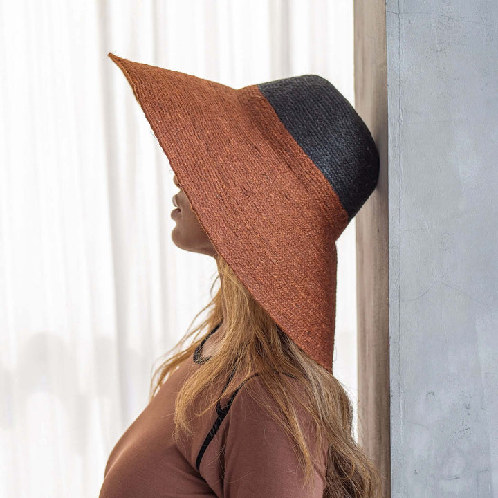 Riri Duo Jute Handwoven Straw Hat - Burnt Sienna & Black