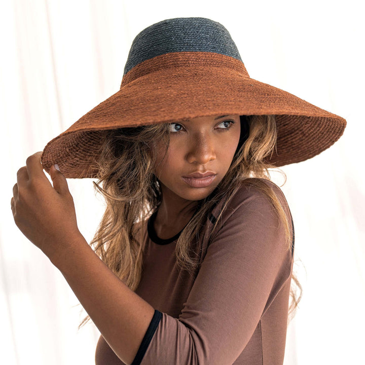 Riri Duo Jute Handwoven Straw Hat - Burnt Sienna & Black