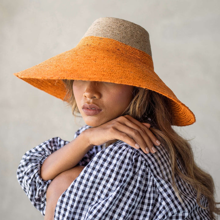 Riri Duo Jute Handwoven Straw Hat - Tangerine Orange