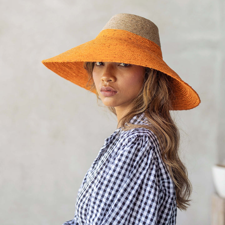 Riri Duo Jute Handwoven Straw Hat - Tangerine Orange