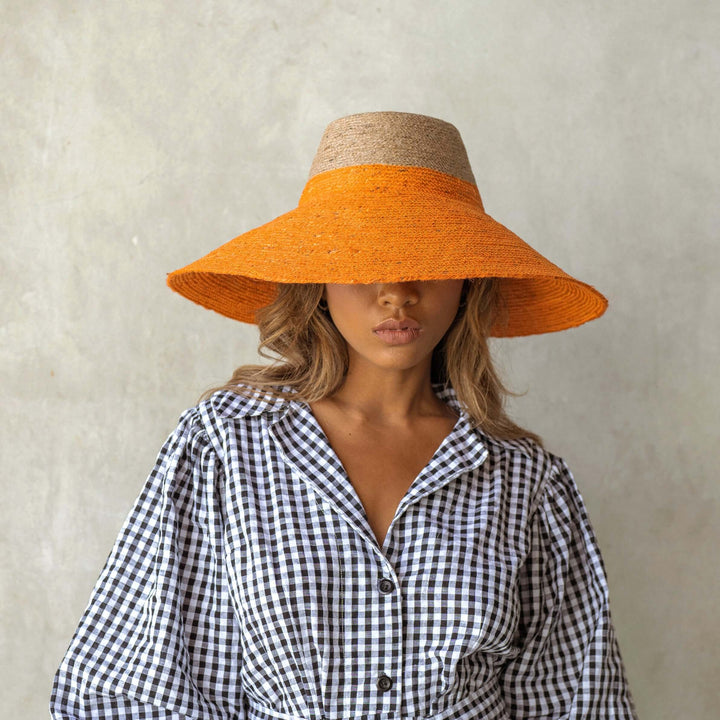 Riri Duo Jute Handwoven Straw Hat - Tangerine Orange