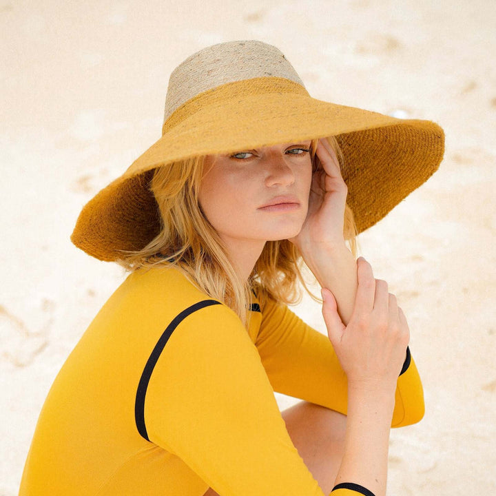 Riri Duo Jute Handwoven Straw Hat - Nude & Golden Yellow