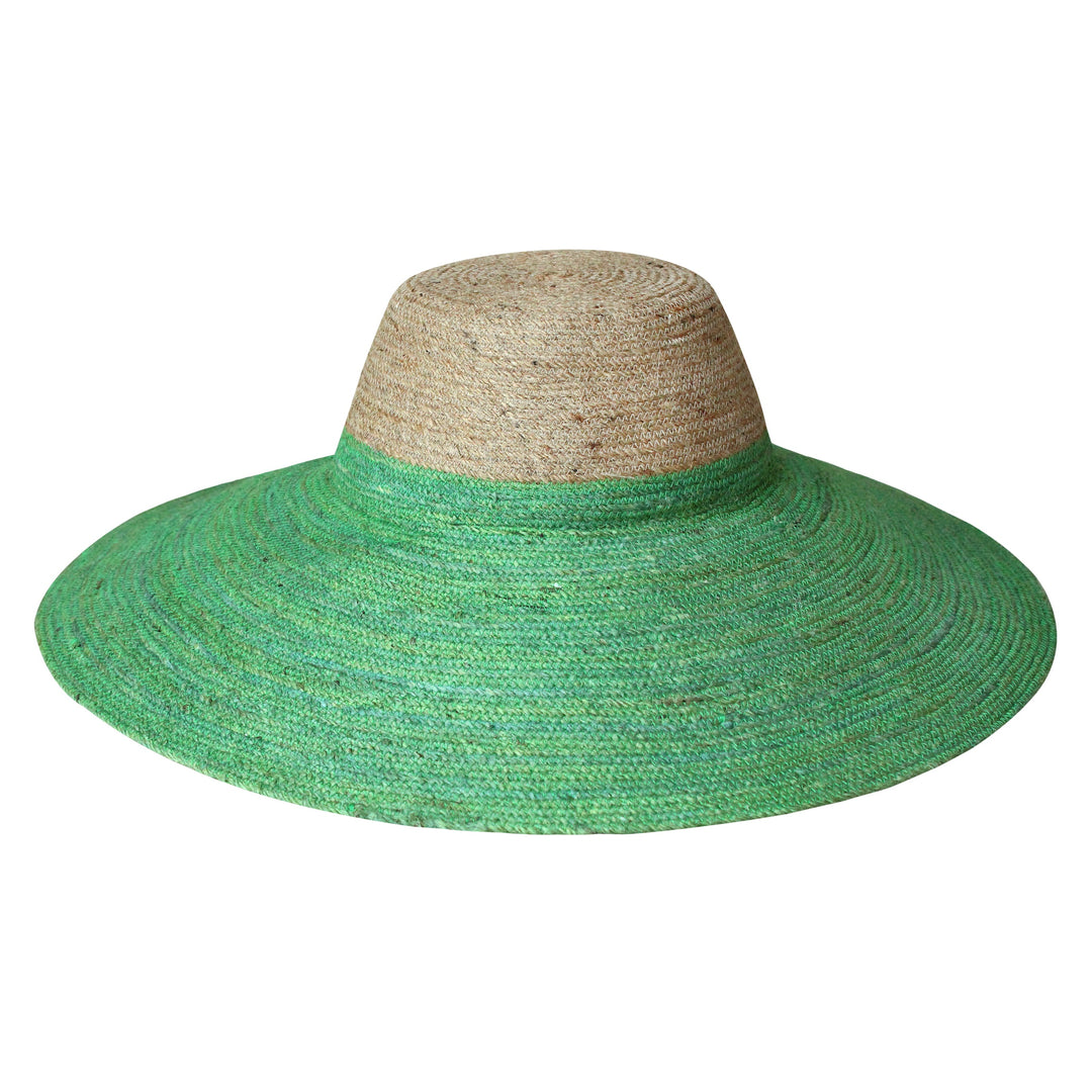The Riri Duo Jute Straw Hat In Natural & Kelly Green
