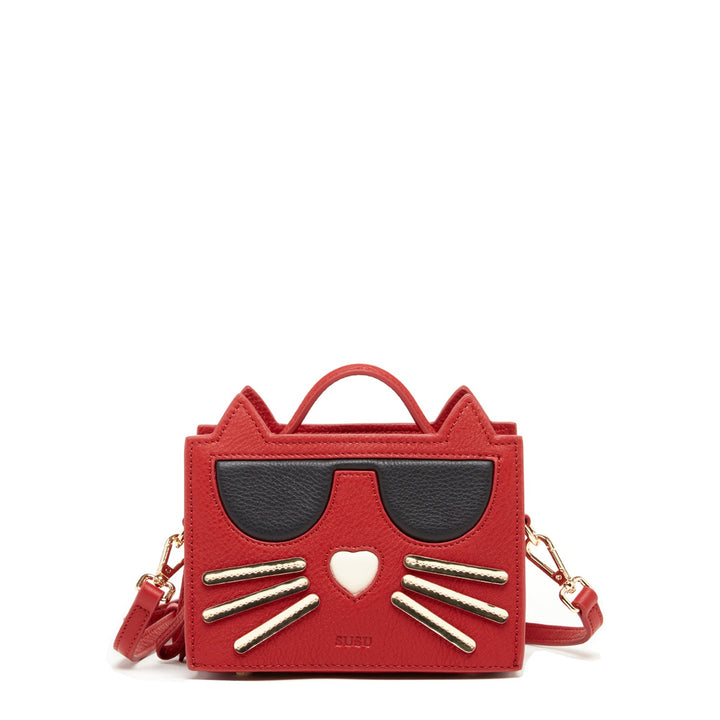 SUSU Leather Cat Bag Red Crossbody Purse Women's Handbag