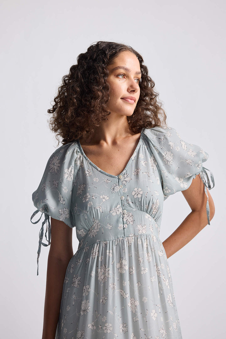 Puff Sleeve Midi Dress | Sage Green