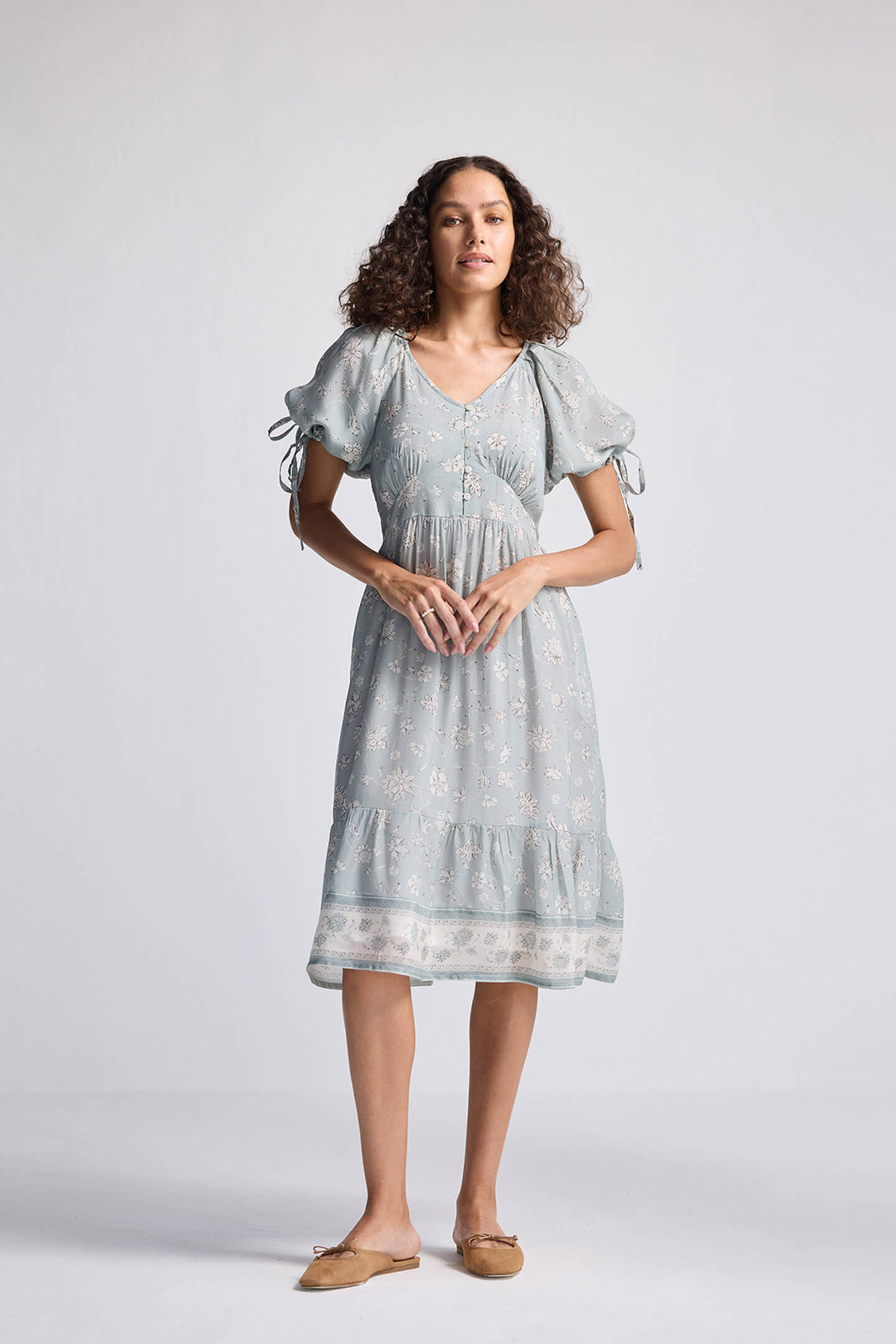 Puff Sleeve Midi Dress | Sage Green