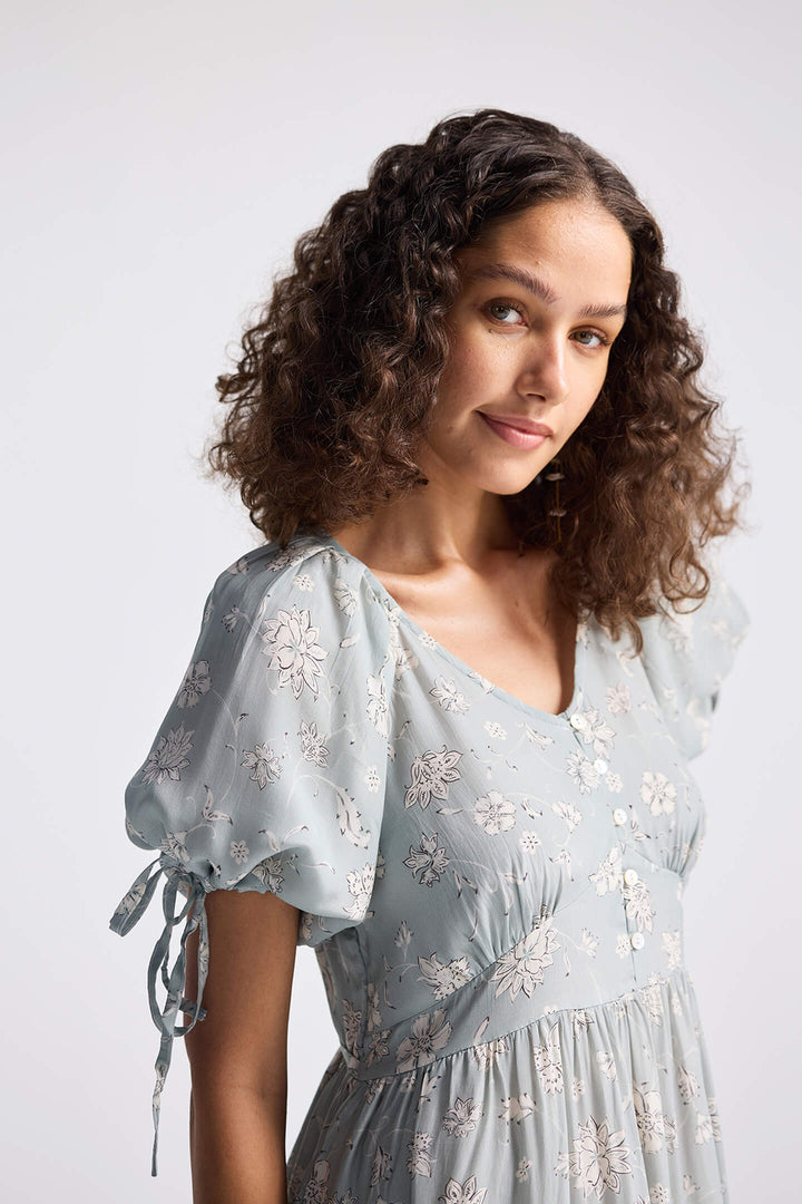 Puff Sleeve Midi Dress | Sage Green