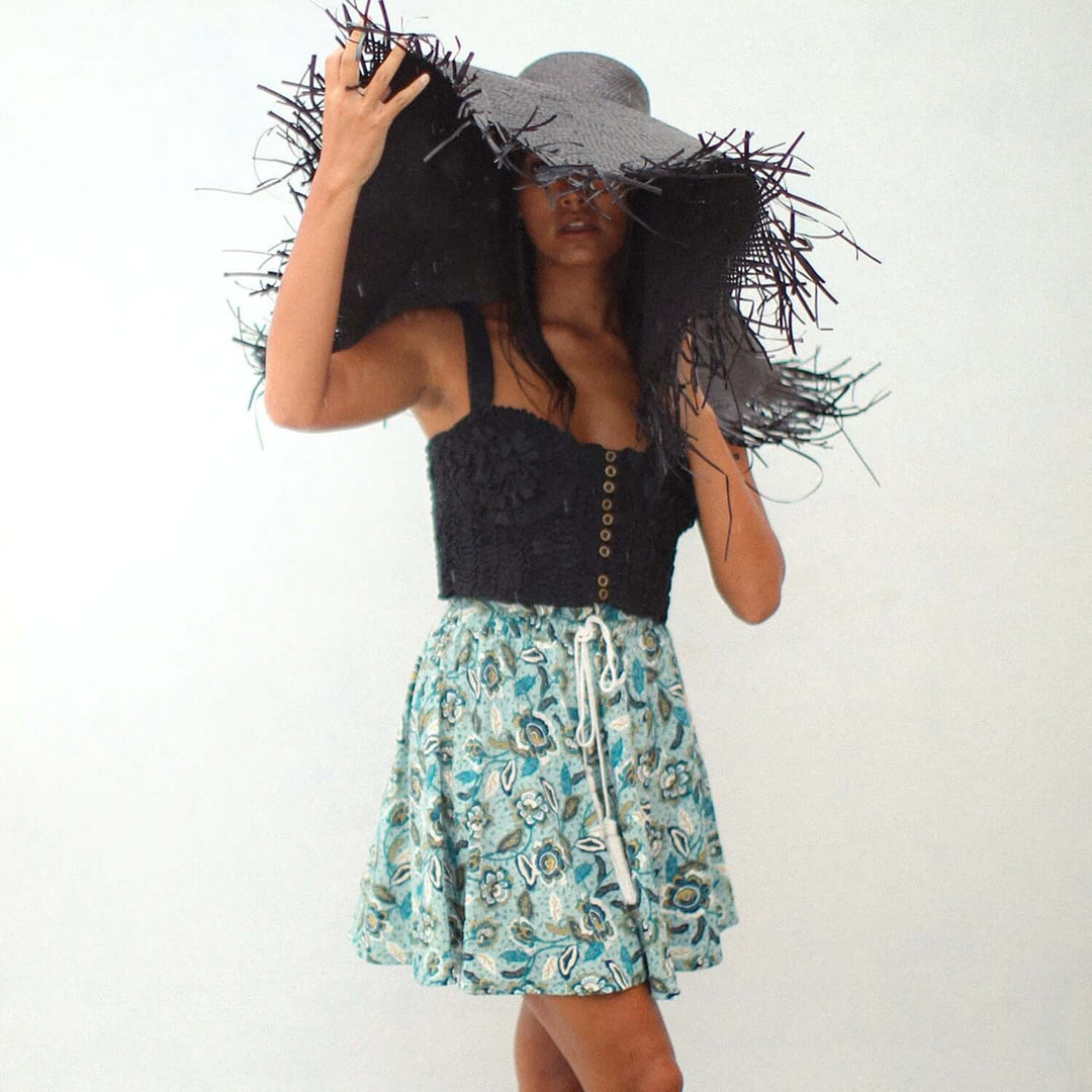 Sekar Floral Batik Skorts - Sea Blue