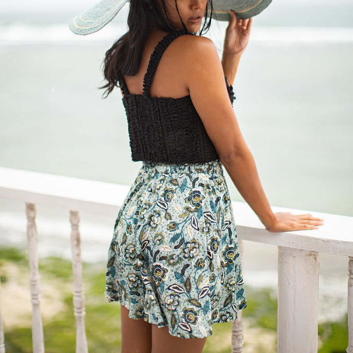 Sekar Floral Batik Skorts - Sea Blue