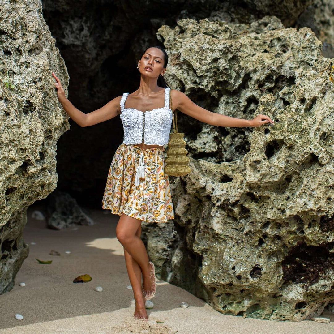 Sekar Floral Batik Skorts - Marigold Yellow