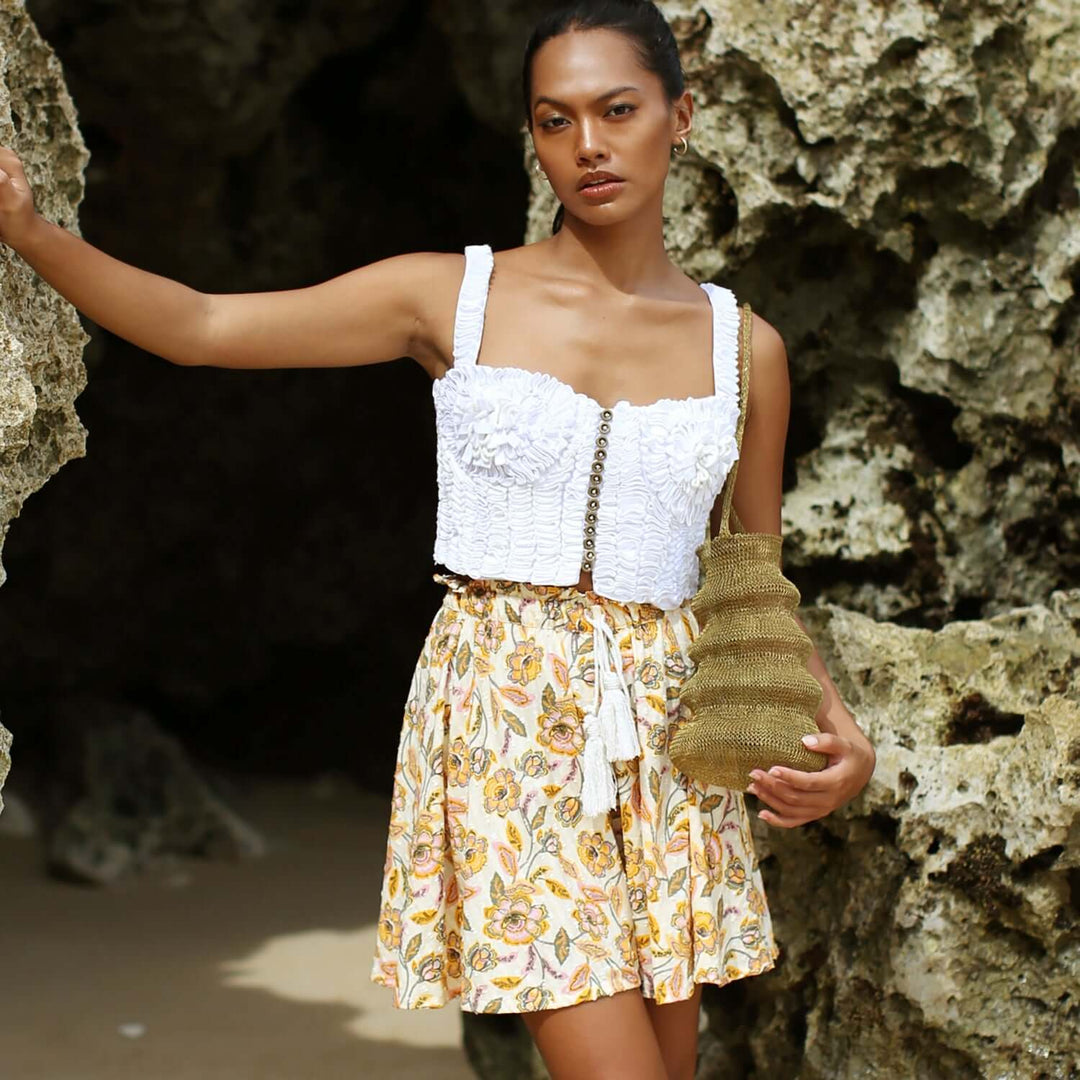 Sekar Floral Batik Skorts - Marigold Yellow