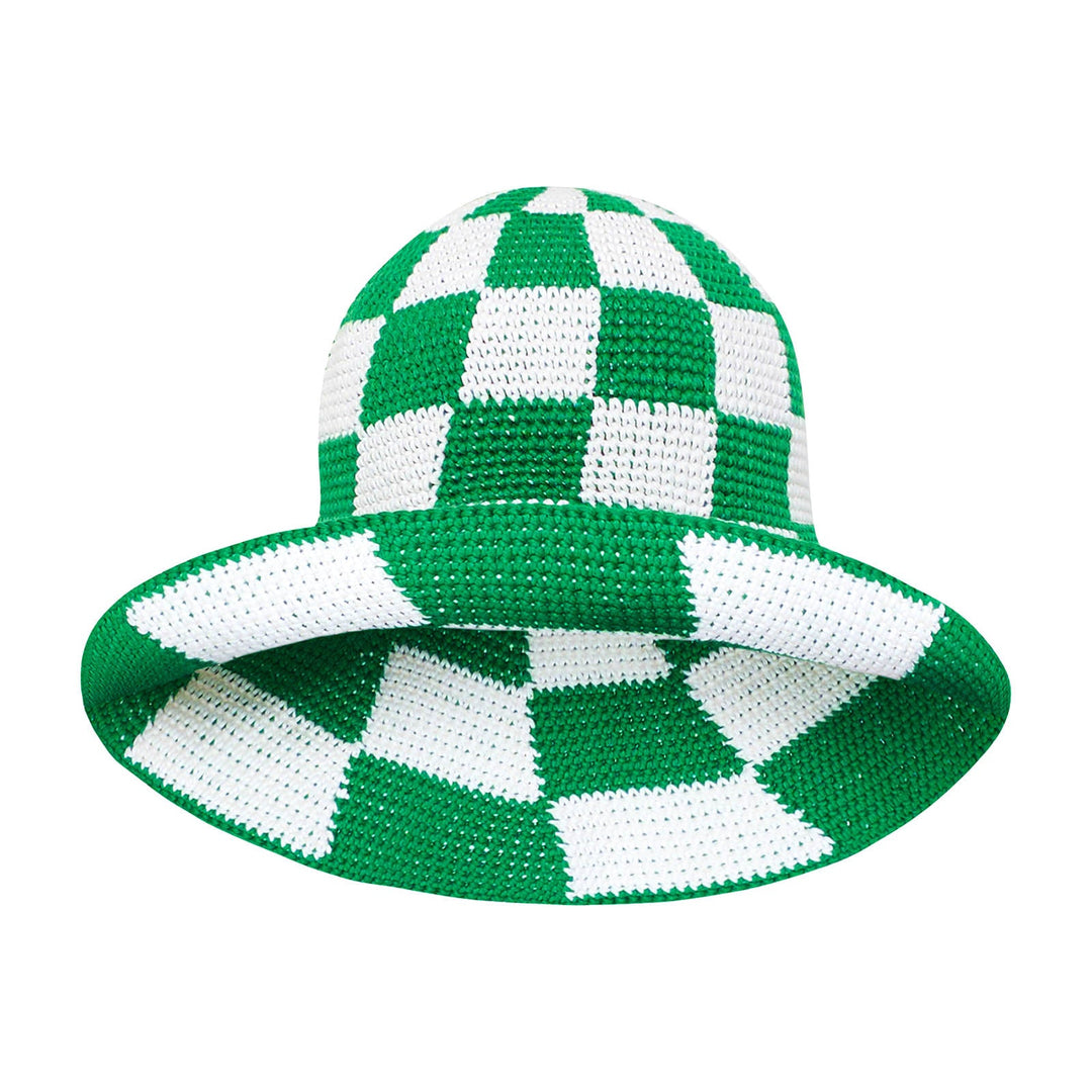 SHILO Checkered Crochet Hat In Green & White