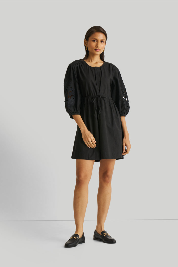 Shirt Dress with Balloon Sleeves - Black