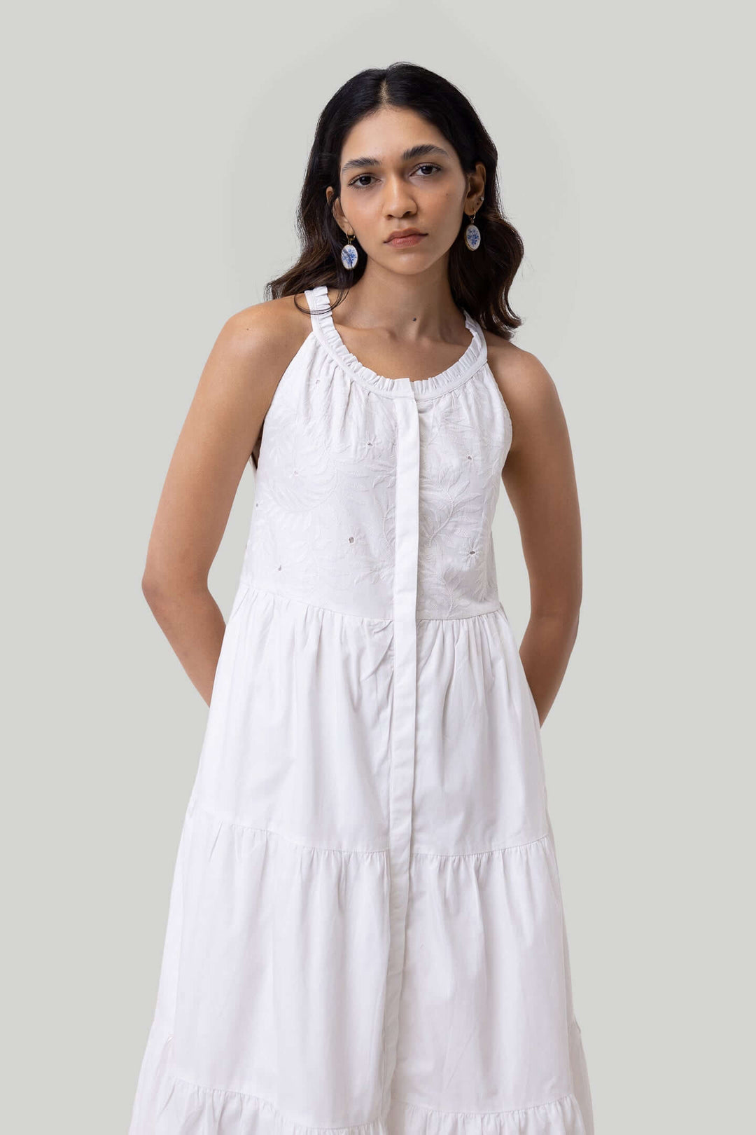 Sleeveless Embroidered Tiered Maxi Dress