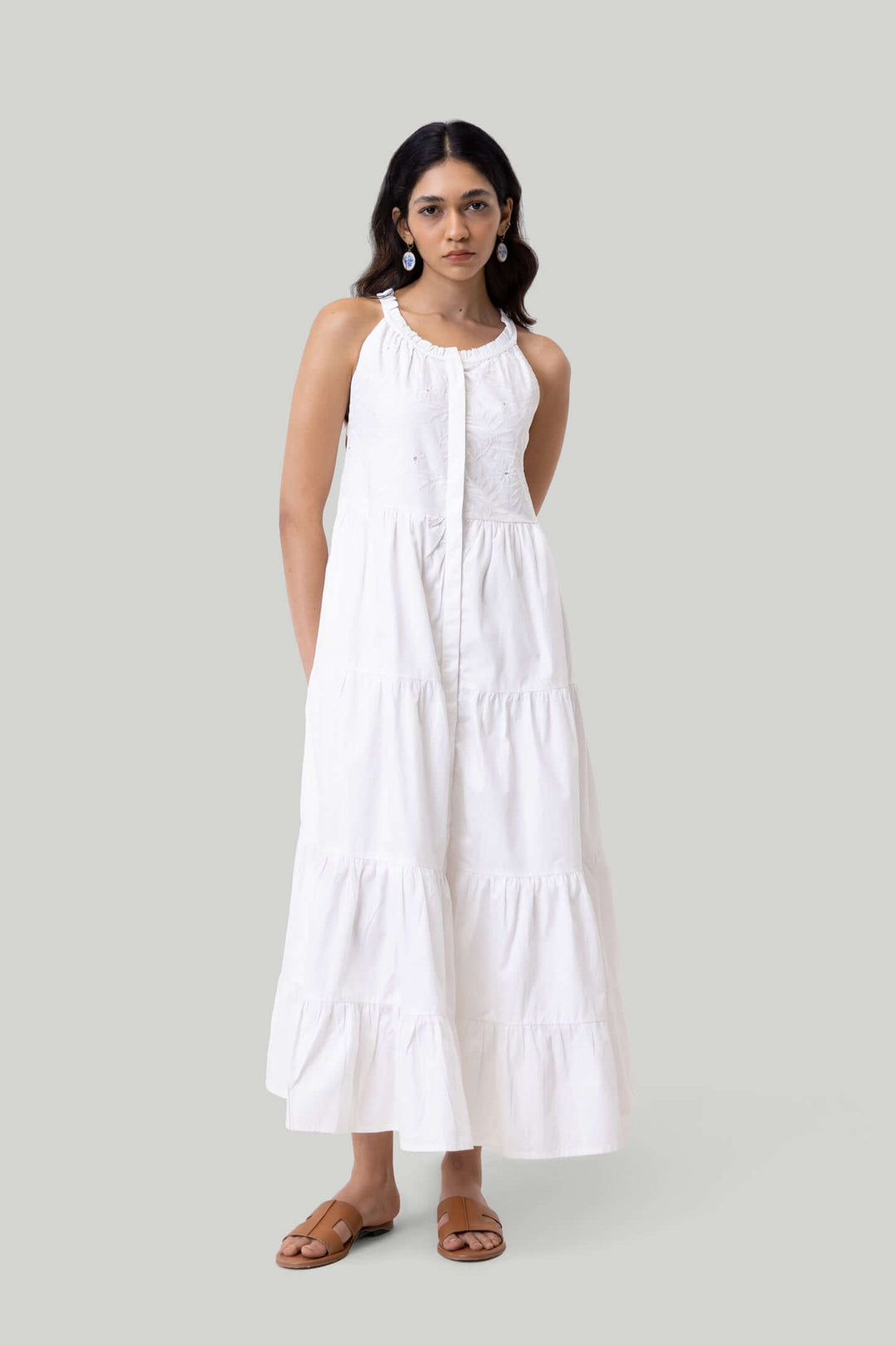 Sleeveless Embroidered Tiered Maxi Dress