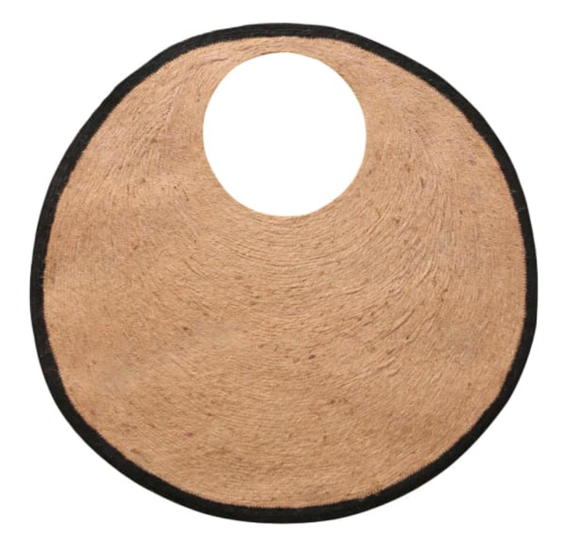 Solo Halo Jute Bag in black and natural colors, handcrafted from jute straw, featuring a bold circular shape and spacious design.