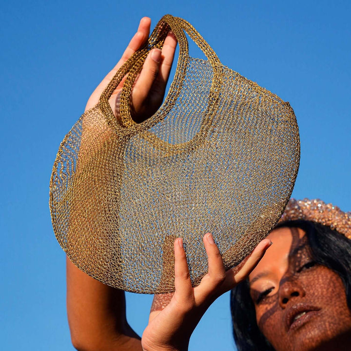 Sol Mesh Wire Tote Bag - Dark Gold
