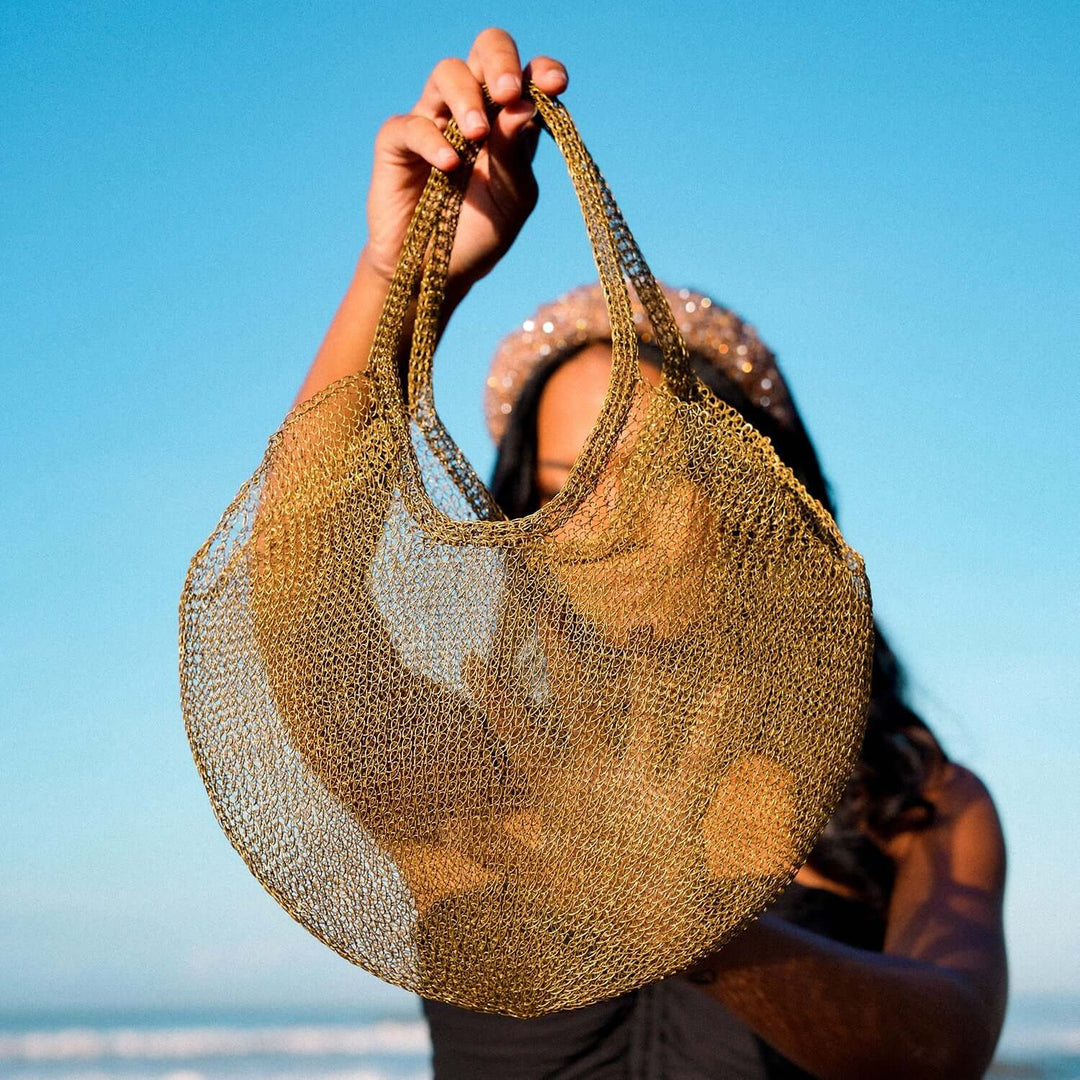 Sol Mesh Wire Tote Bag - Dark Gold