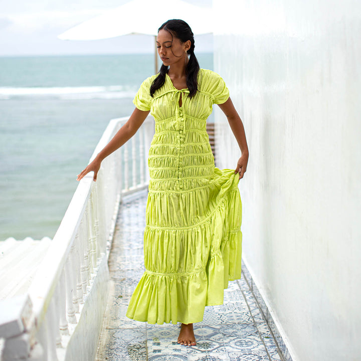 SRIKANDI Ruffle Maxi Dress In Lime Green
