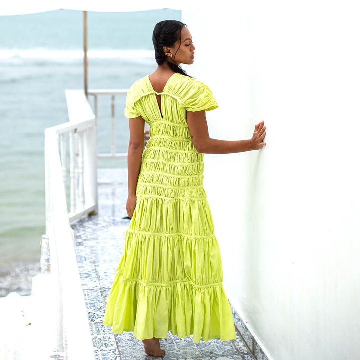 SRIKANDI Ruffle Maxi Dress In Lime Green